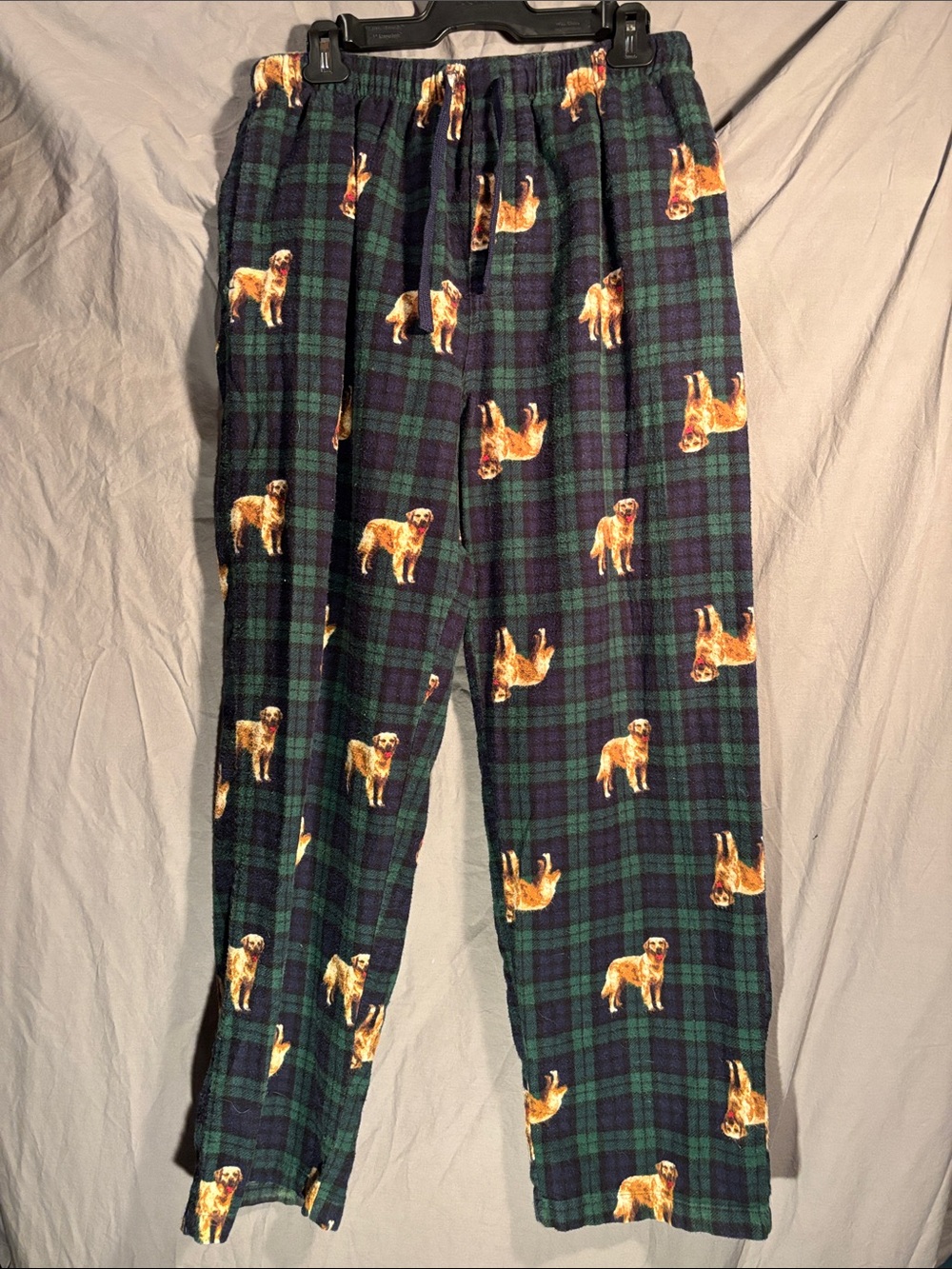 Claiborne Navy and Green Plaid Pajama Pants with Yellow Dog Print